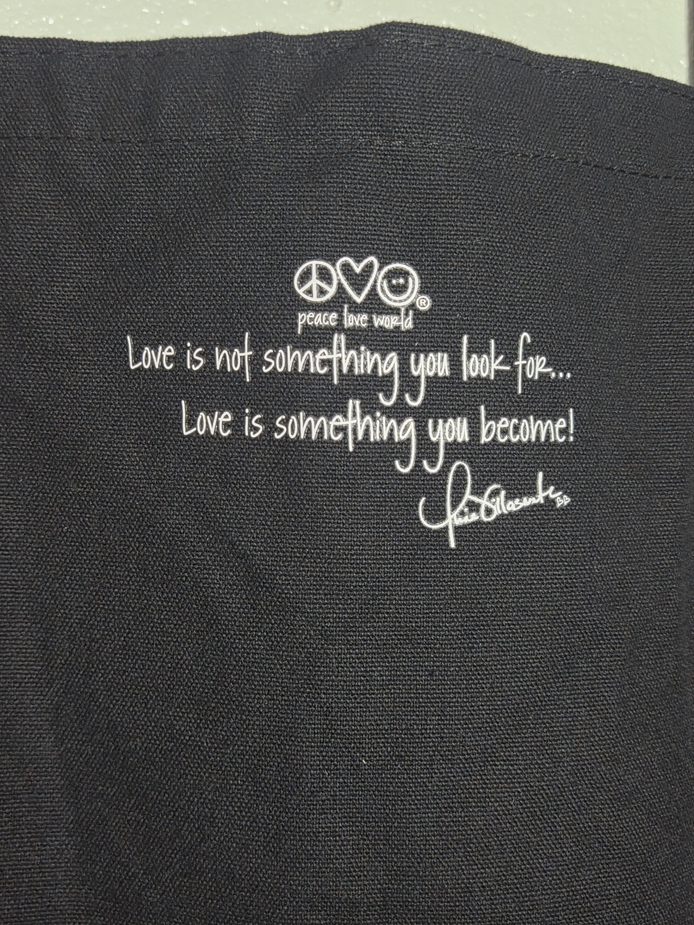 Peace Love World Black Canvas Tote with White 'I Love My Life' Print - Picture 7 of 9